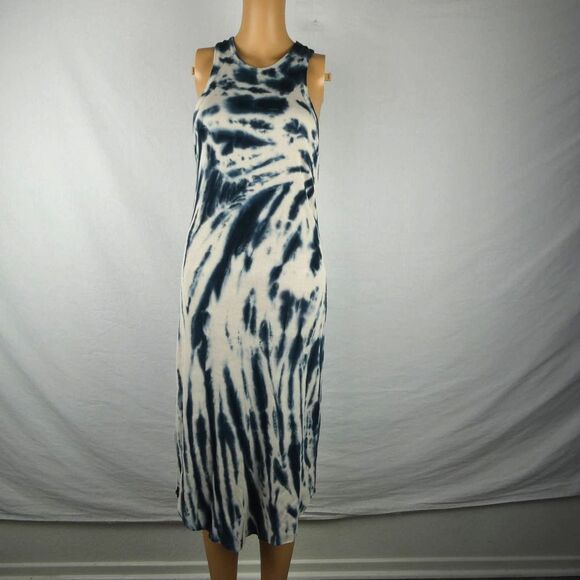 Young Fabulous & Broke Ribbed Tank Top Midi Dress Tie Dye Navy Blue Ivory Small - Picture 1 of 9